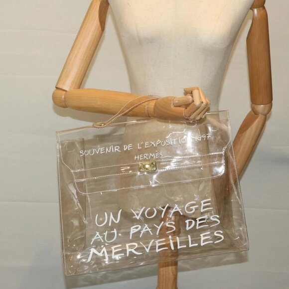 HERMES Vinyl Kelly Hand Bag Vinyl Clear Auth - Picture 1 of 14